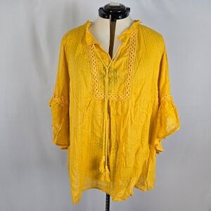 Bloomchic Blouse Women's 3X Embroidering Third Quarter Bell Sleeve Golden NWT